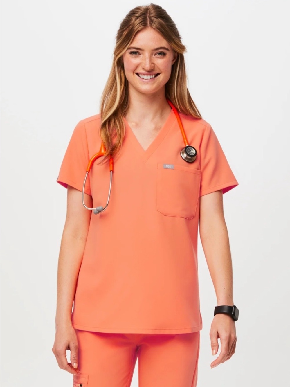 Women’s FIGS matching scrub set in Papaya